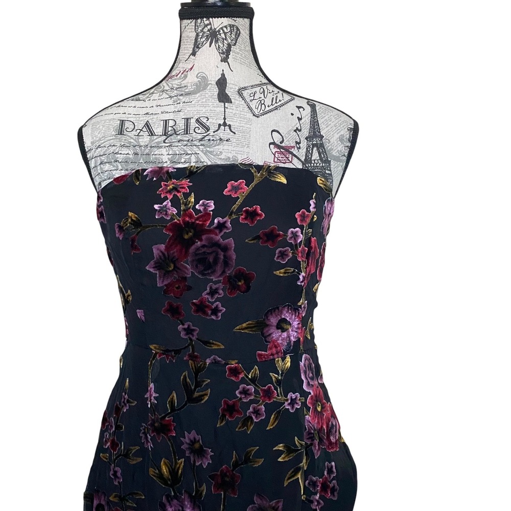 Lulus Maxi Dress Women S Black Floral Velvet Burnout Strapless Slit Whimsigoth